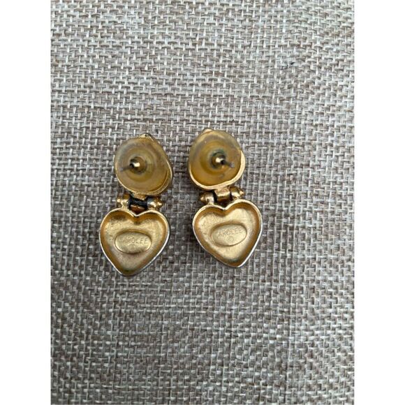 Vintage Signed Carolee Matte goldtone 1.25” Retro Pierced Dangle Earrings Double - Picture 3 of 4